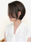 ハイライト白髪ぼかしダブルカラーインナーカラーショートボブ