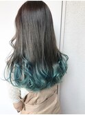 O-tete エメラルドブルー系毛先カラーブリーチ