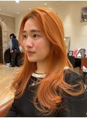 アプリコットオレンジヘア 艶髪 ゆるふわロング 銀座 有楽町
