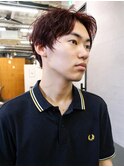 ナードショートレッドカラーセンターパート
