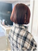 福山人気内巻きボブ韓国風顔まわりレッドオレンジビビッドカラー