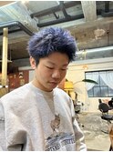 ケアブリーチネイビーブルースパイキーショートツイストパーマ