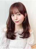 美髪イヤリングカラーミニウルフ外ハネボブチェリーブラウン