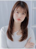 ウォームブラウン顔回りレイヤーストレートc7越谷20代30代40代