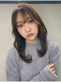面長ミディアムレイヤー ベージュブラウン 海外風 A0306