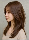 韓国風レイヤーカットセミロング顔まわり小顔くびれ