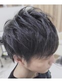 メンズカット/チャコールグレー/ショートセンターパート/越谷