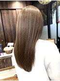 ロングショートワンカールパーマカーキグレージュ前髪錦糸町