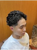 銀座　理容室　外国人風パーマ　テーパーフェード