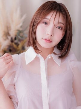 カバーヘア ブリス 北浦和(COVER HAIR bliss) 艶髪ピンクブラウンブリーチなし切りっぱなしボブレイヤー20代a