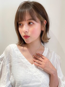 マイラ 銀座(myla) 似合わせくびれ小顔カットネビージュワンレンひし形ボブルフ黒髪