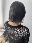 顎ライン外ハネボブ　ブリーチなしダークグレージュ渋谷mutsuki