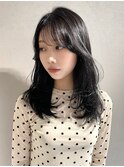 顔周りレイヤー×暗髪ダークグレージュ　ブリーチなし