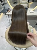 ★丸型逆三角ホワイトグレージュデジタルパーマチェリーブラウン
