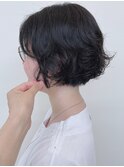 【morio原宿】黒髪ショートボブパーマ ゆるふわパーマ 前髪なし