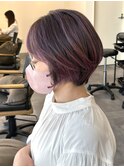 バレイヤージュピンク×ショートボブ