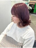 外ハネボブ　顔周りカット　艶感　カシスピンクカラー　透明感