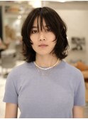 ボブ伸ばしかけパーマ顔周りフェイスレイヤー黒髪多毛くせ毛
