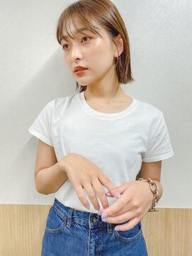 ロット 横浜(lot) 耳かけ切りっぱなしボブ×夏アプリコットオレンジ[横浜駅]