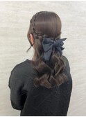 編み込み　ハーフアップ