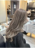 前髪ハイライトカラーこなれミディイメチェンウェーブパーマ