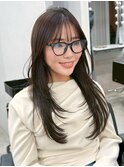ロングレイヤー 顔周りカット 前髪 ブラウン 透明感カラー 20代