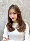 レイヤーロングシルキーベージュ韓国レイヤー