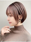 小顔似合わせ前髪黒髪ネビージュショートボブワンレンボブルフ