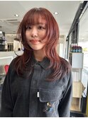 くびれロング/ブラウンレッド/顔まわりレイヤー