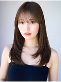 ◯ワンカールパーマシンプルストレート流し前髪オリーブベージュ