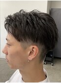 フェザーパーマ/グレーブルーカラー/刈り上げショートパンク