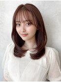 20代30代/小顔レイヤー/ワンホンレイヤー/ピンクベージュ/前髪