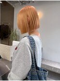 オレンジベージュ/顎下ボブ/切りっぱなしボブ/ハイトーンボブ