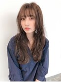 レイヤーカット大人かわいい前髪ココアブラウンフリンジウェーブ