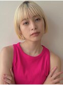 ミニボブ/フルバング/ベージュ/切りっぱなしボブ/イメチェン