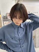 =メンズボブ/ダークアッシュ/ニュアンスパーマ／メンズウルフ