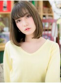 グレーベージュシースルーバング前下がりボブh3戸頭20代30代40代
