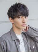 小久保styleフェザーパーマグレーブルーカラー刈り上げショート