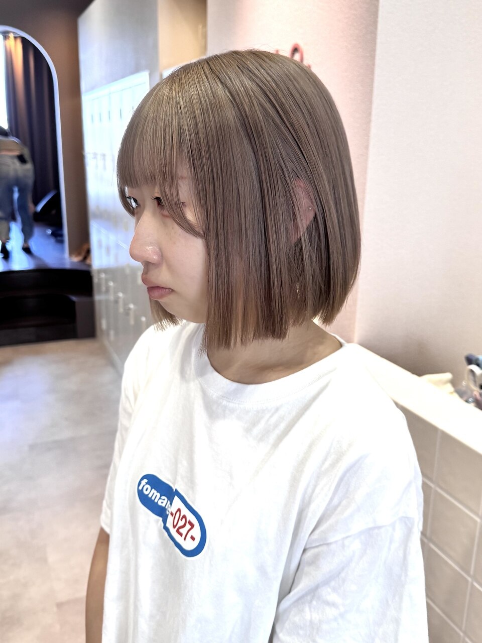 ピンクベージュ/艶ボブ/表参道/原宿/女性美容師