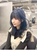 レイヤーカットセミミディブルージュネイビーブルー