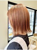 ぱつっとボブ/切りっぱなしボブ/ハイトーンカラー/髪質改善