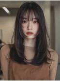 ミディアムレイヤー顔周りカットハッシュカットワンホンレイヤー