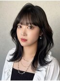 おくれ毛顔周りレイヤー韓国ヘアロング_F20832