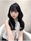 くびれレイヤー/ブルーブラック/ワンカラー/顔周りカット/前髪