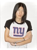 メンズロングレイヤーウルフカットブルーブラックセンターパート
