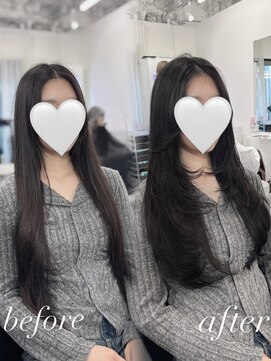 ハピネス 梅田茶屋町店(HAPPINESS) オルチャンレイヤー 黒髪 暗髪 レイヤーカット 梅田 大阪