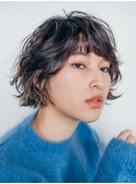 斜めバング/Aラインボブ/ショコラアッシュ/春パーマ/黒髪