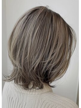 ネックス 表参道本店(nex) デザインカラーレイヤーカットウェットヘアオリーブベージュ白髪