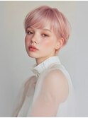 ホワイトピンク/ダブルカラー/ショート/ショートヘア/