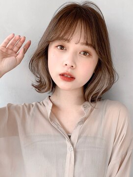 キリ 表参道(kyli) 黒髪 グレーベージュ レイヤーロング前髪パーマ 外はねミディ*